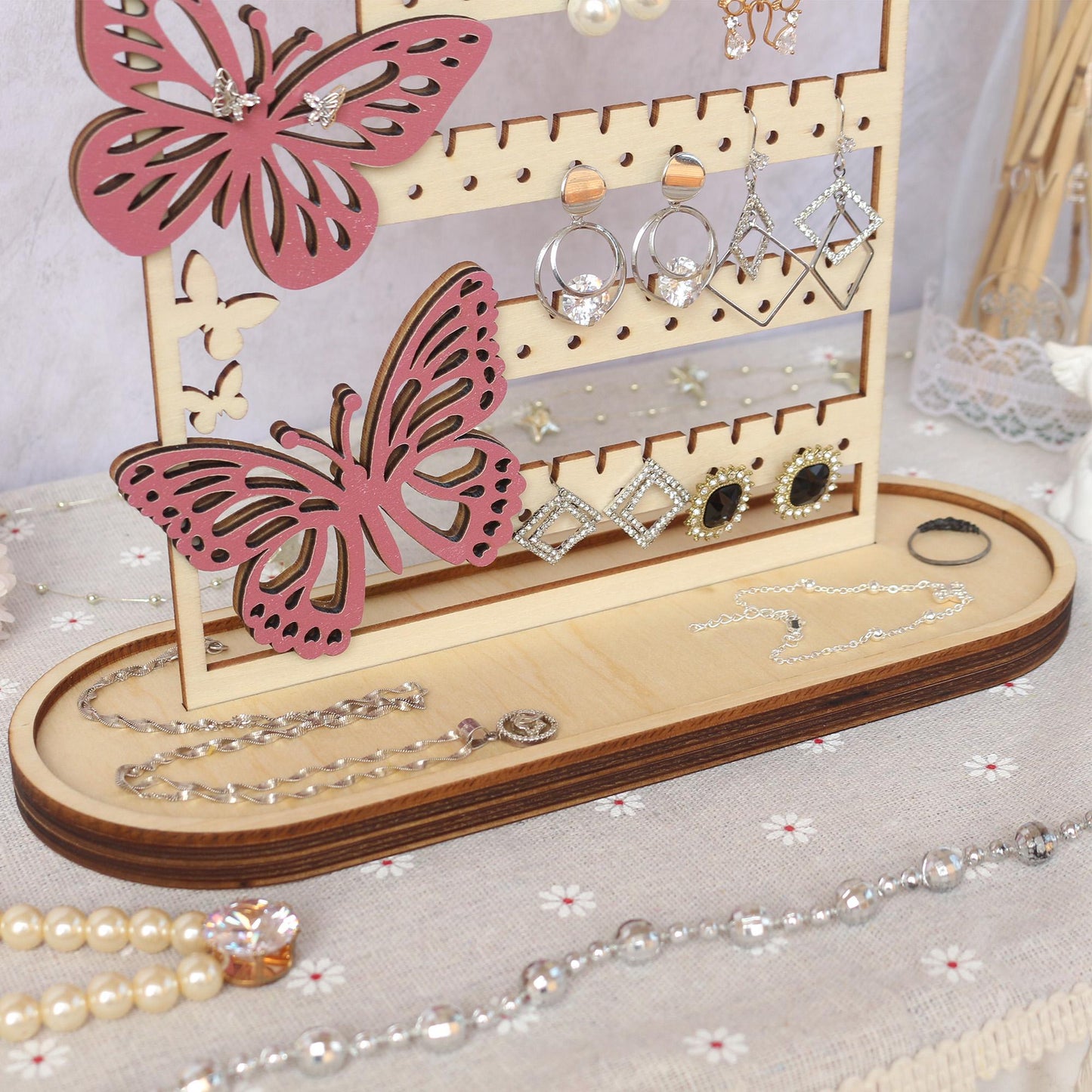 Personalized Wood Jewelry Organizer, Earring Holder, Wooden Jewelry Storage, Jewelry Stand, Birthday Gift for Her, Mothers Day Gifts
