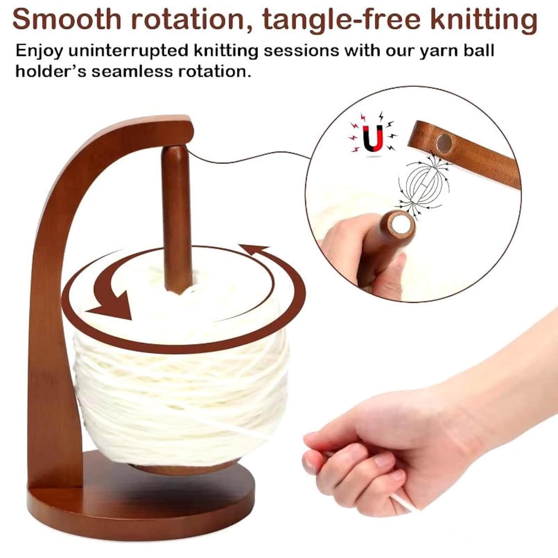 Custom Magnetic Yarn Ball Holder,Wooden Yarn Feeder for Knitting&Crochet,Rotating Yarn Stand,Gift for Knitters Crocheters,Yarn Winders