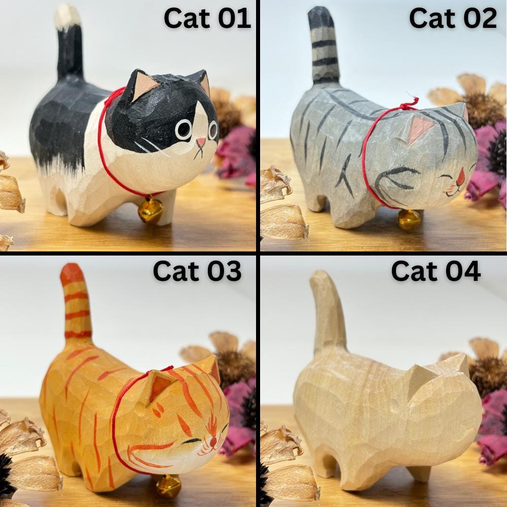 Handmade Wooden Cat Figurine,Hand-Carved Wood Cat,Minimalist Cat Ornament,Unique Cat Lover Gift,Christmas Gifts