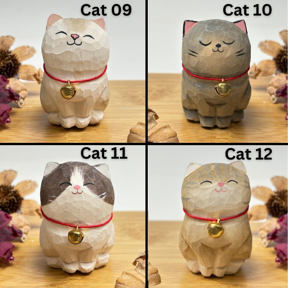 Handmade Wooden Cat Figurine,Hand-Carved Wood Cat,Minimalist Cat Ornament,Unique Cat Lover Gift,Christmas Gifts