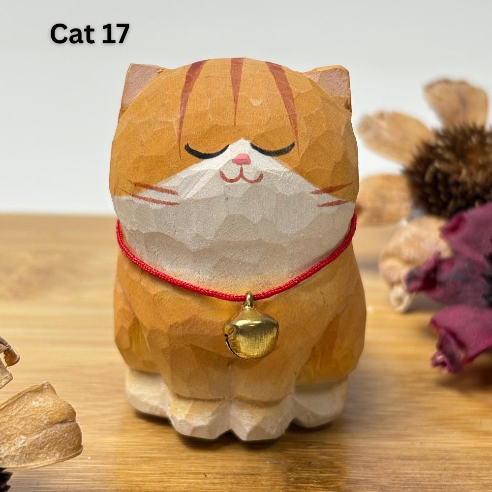 Handmade Wooden Cat Figurine,Small Wooden Cat Ornaments,Cute Desk Decor,Animal Lover Gift,Pet Memorial Gifts,Christmas Gifts