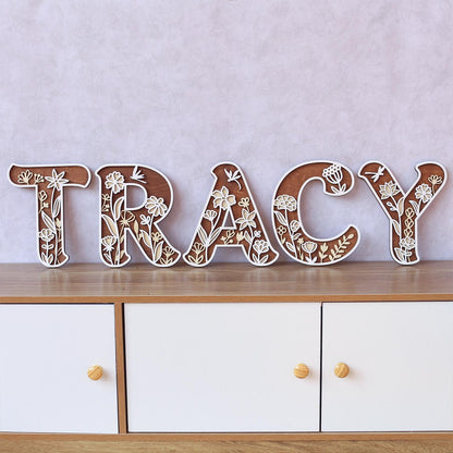 Wildflower Nursery Name Sign - Floral Wall Letters - 3D Wooden Wall Art - Baby Girl Room Decor - Baby Shower Gift