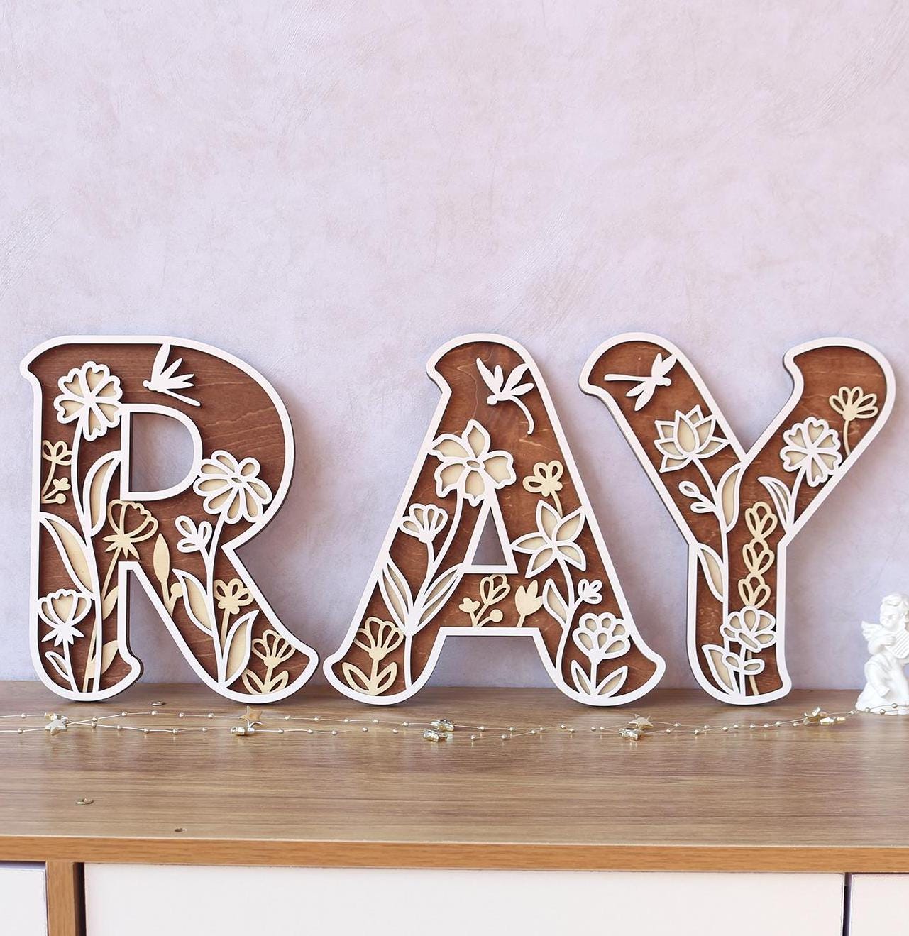 Wildflower Nursery Name Sign - Floral Wall Letters - 3D Wooden Wall Art - Baby Girl Room Decor - Baby Shower Gift