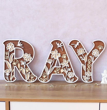 Wildflower Nursery Name Sign - Floral Wall Letters - 3D Wooden Wall Art - Baby Girl Room Decor - Baby Shower Gift