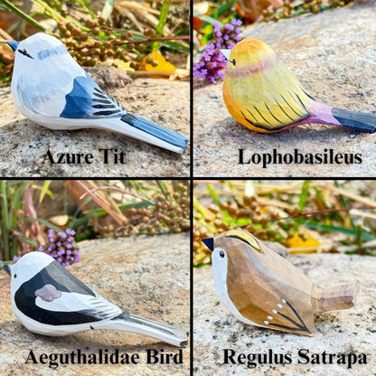 Hand-Carved Wooden Bird Sculpture - Gift for Bird Lovers, Valentine's Gift, Desk Decor, Wood Robin Bird Ornament, Hand-Carved Bird Figurine