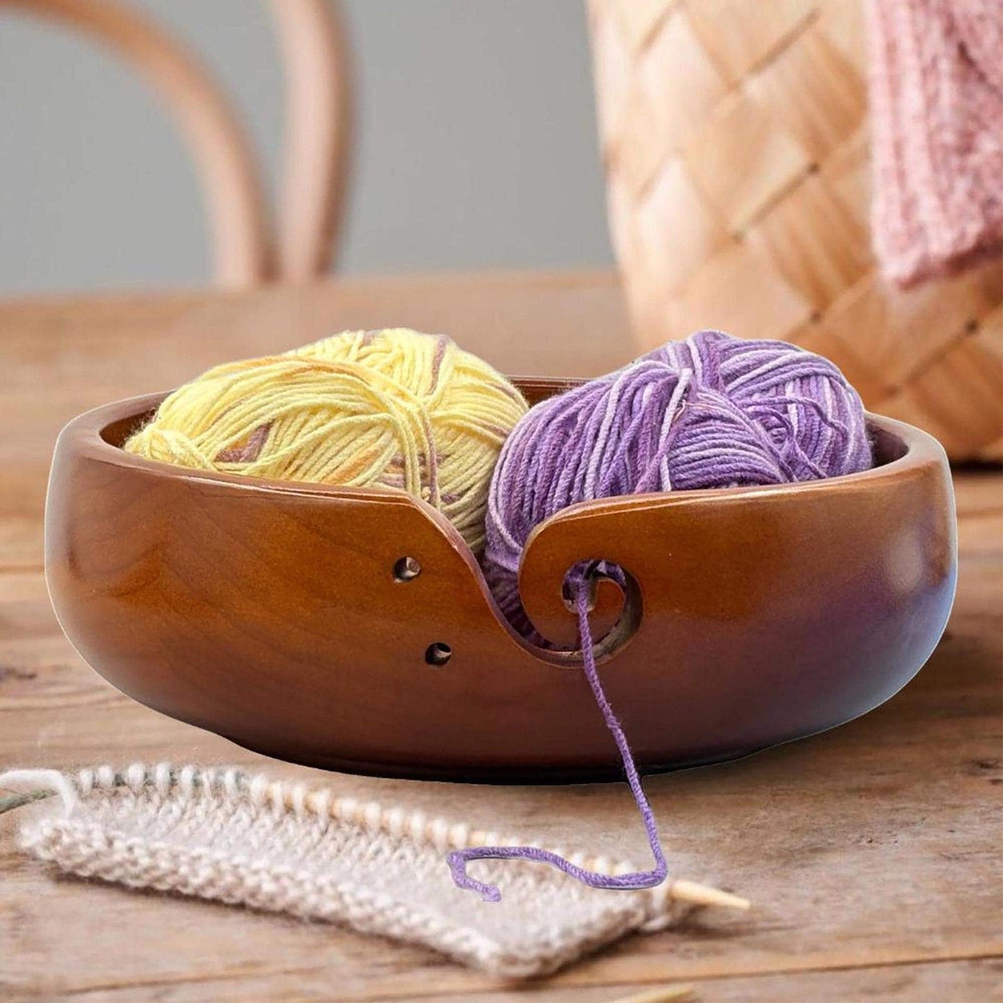 Personalized Wooden Portable Yarn Bowl for Knitting Storage Bowl with Holes for Crochet Yarn Organizing and Storage,Christmas Gifts
