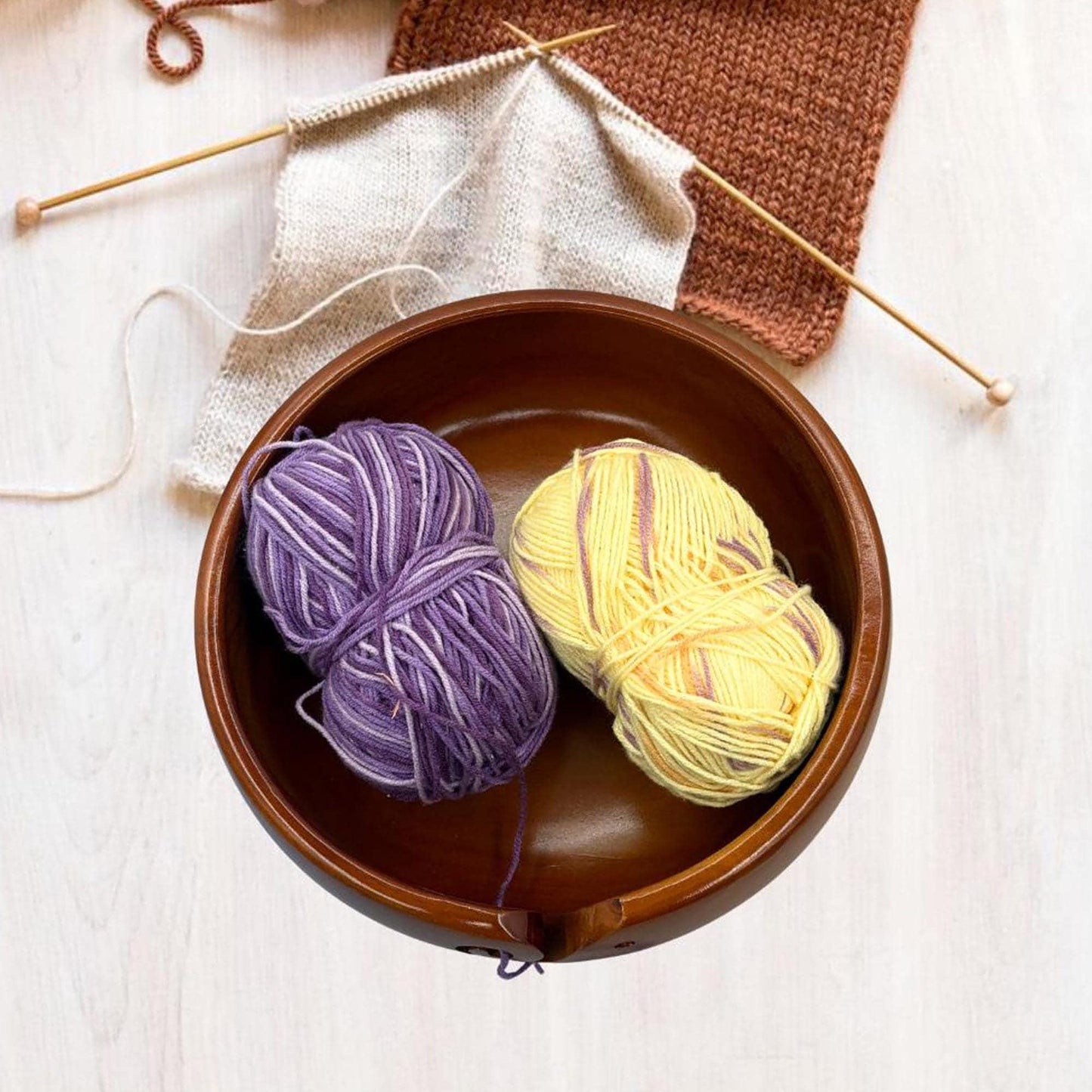 Personalized Wooden Portable Yarn Bowl for Knitting Storage Bowl with Holes for Crochet Yarn Organizing and Storage,Christmas Gifts