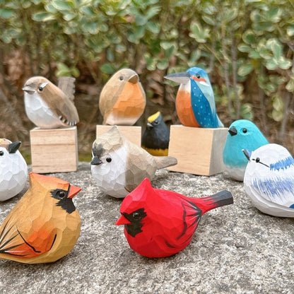 Hand-Carved Painted Wooden Birds Figurine,Personalized Rustic Wood Bird Ornament,Nature-Inspired Decor,Gift for Bird Lovers