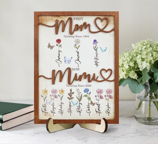 First Mom Now Grandma Sign,Personalised Flower Birth Month Sign,Grandma Gift With Kids Names,Gift For Mom,Mama's Garden,Mother's Day Gift