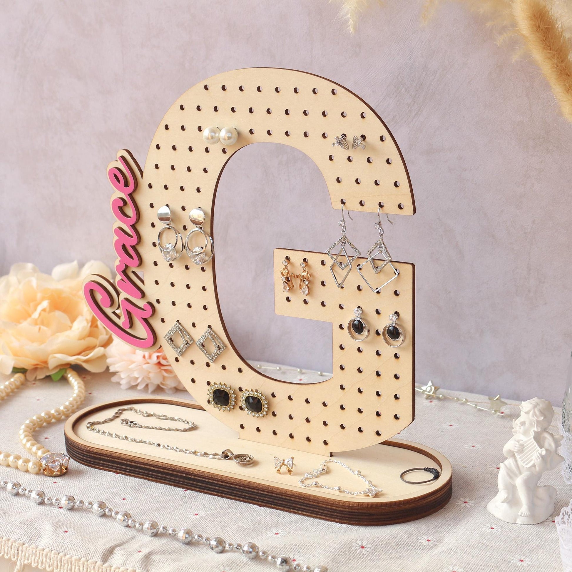 Wood Jewelry Organizer, Personalized Earring Holder, Wooden Jewelry Storage, Earring Display, Birthday Gift for Her, Gifts for Mom