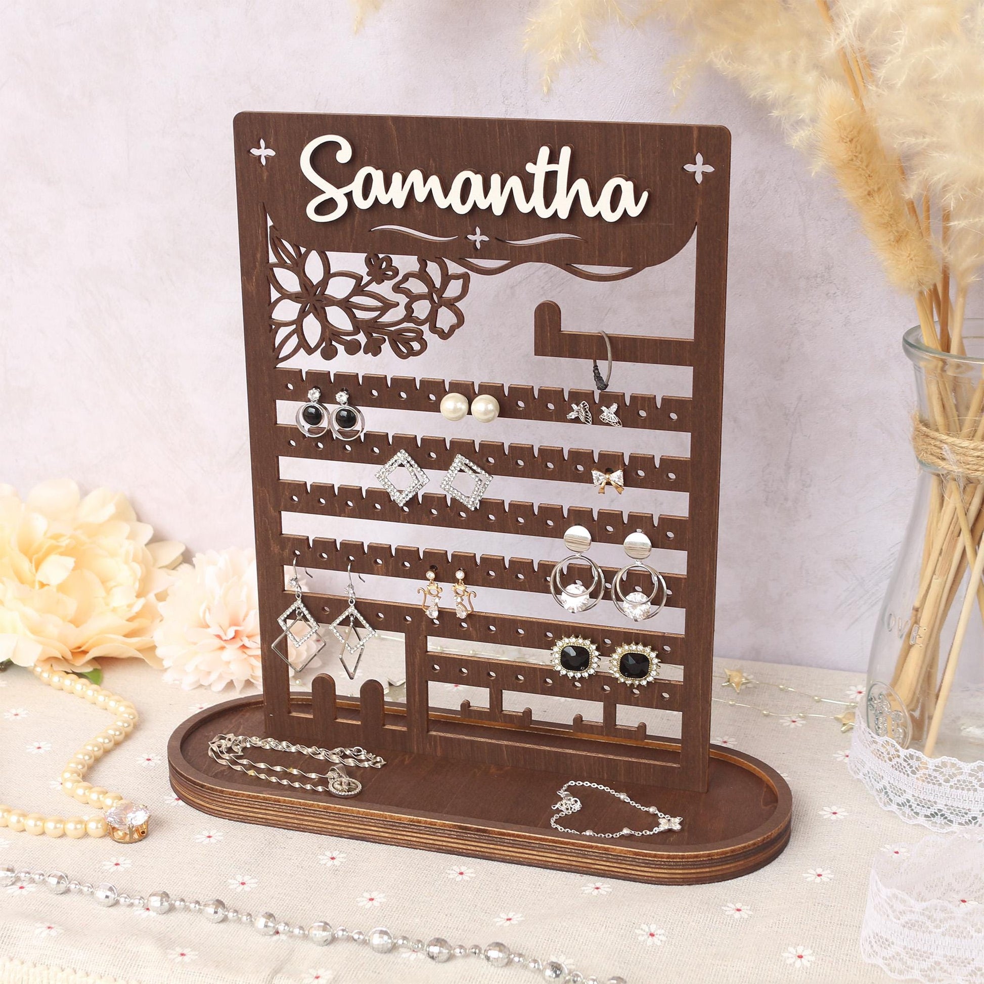 Personalized Wood Jewelry Organizer, Earring Holder, Wooden Jewelry Storage, Jewelry Stand, Birthday Gift for Her, Gifts for Mom