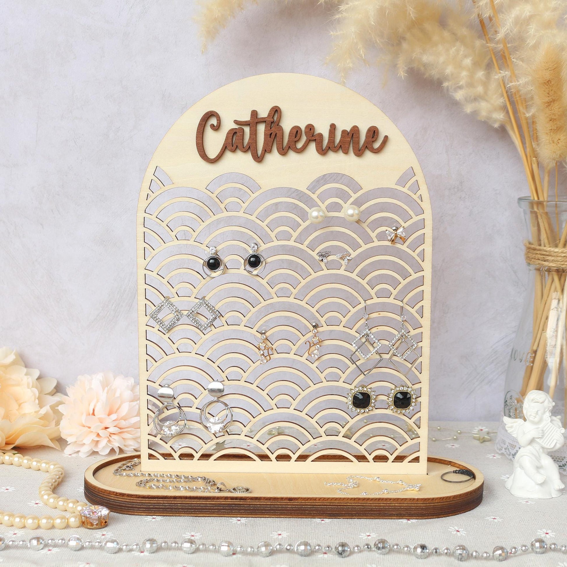 Wood Jewelry Organizer Personalized Earring Stand Jewelry Organization Jewelry Holder Birthday Gifts for Her Mothers Day Gifts