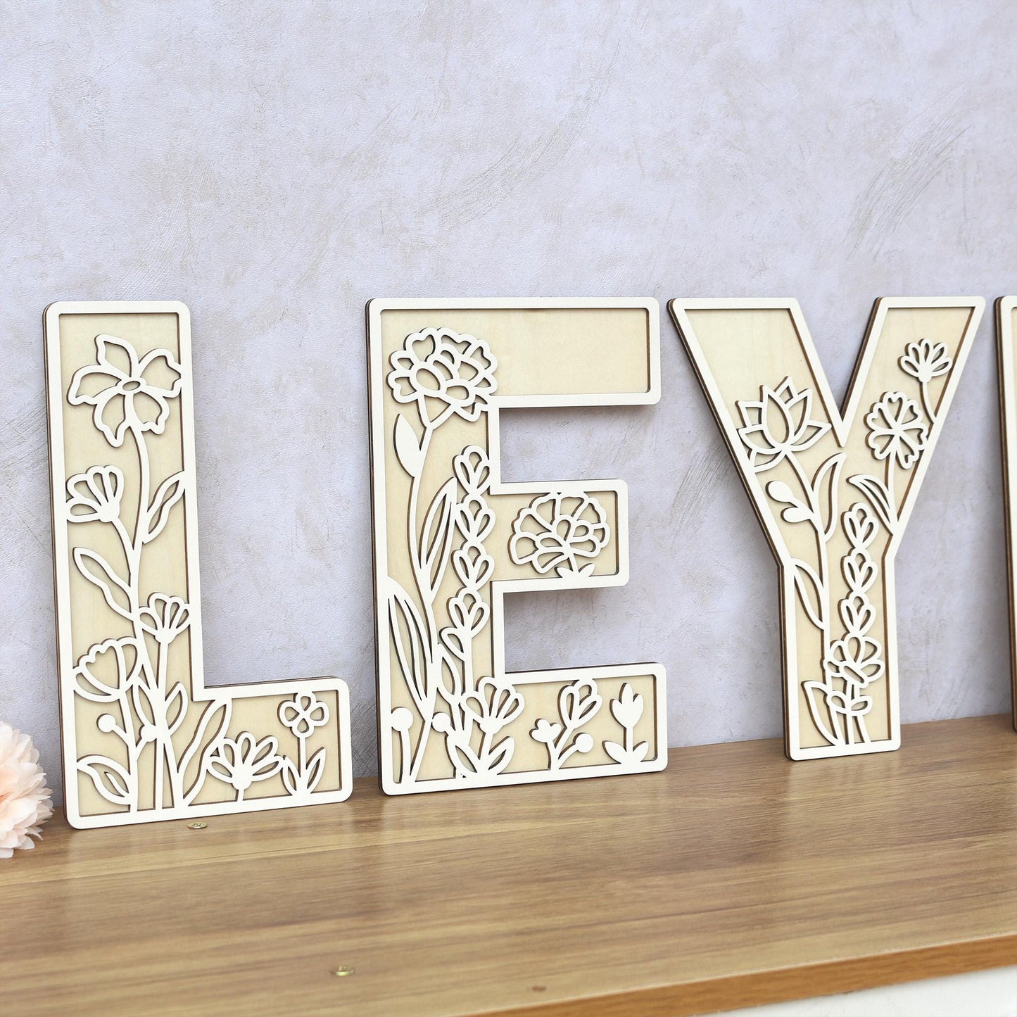 Wildflower Wall Letters Boho Name Sign Layered 3D Letters Floral Wooden Alphabet Letters Girls Room Sign Bedroom Nursery Decor