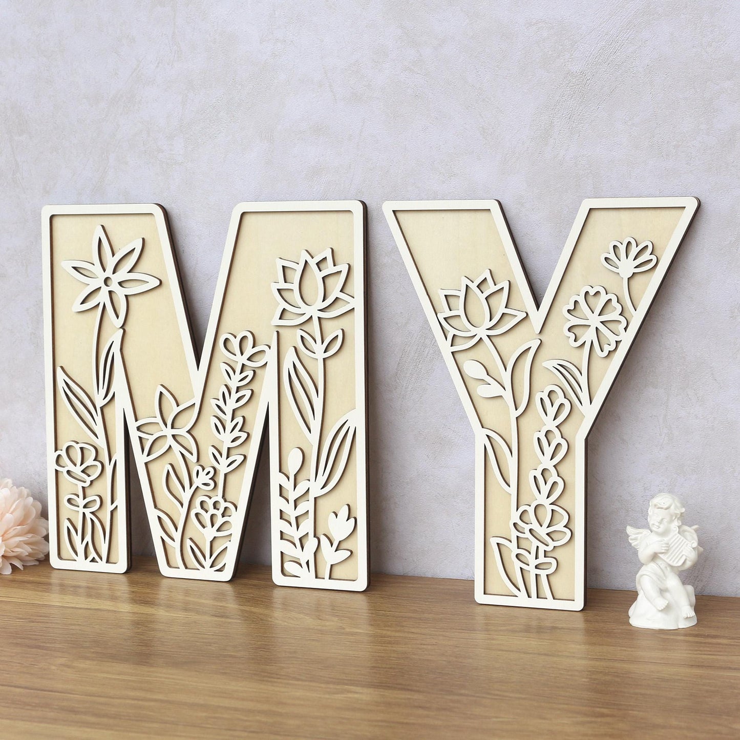 Wildflower Wall Letters Boho Name Sign Layered 3D Letters Floral Wooden Alphabet Letters Girls Room Sign Bedroom Nursery Decor