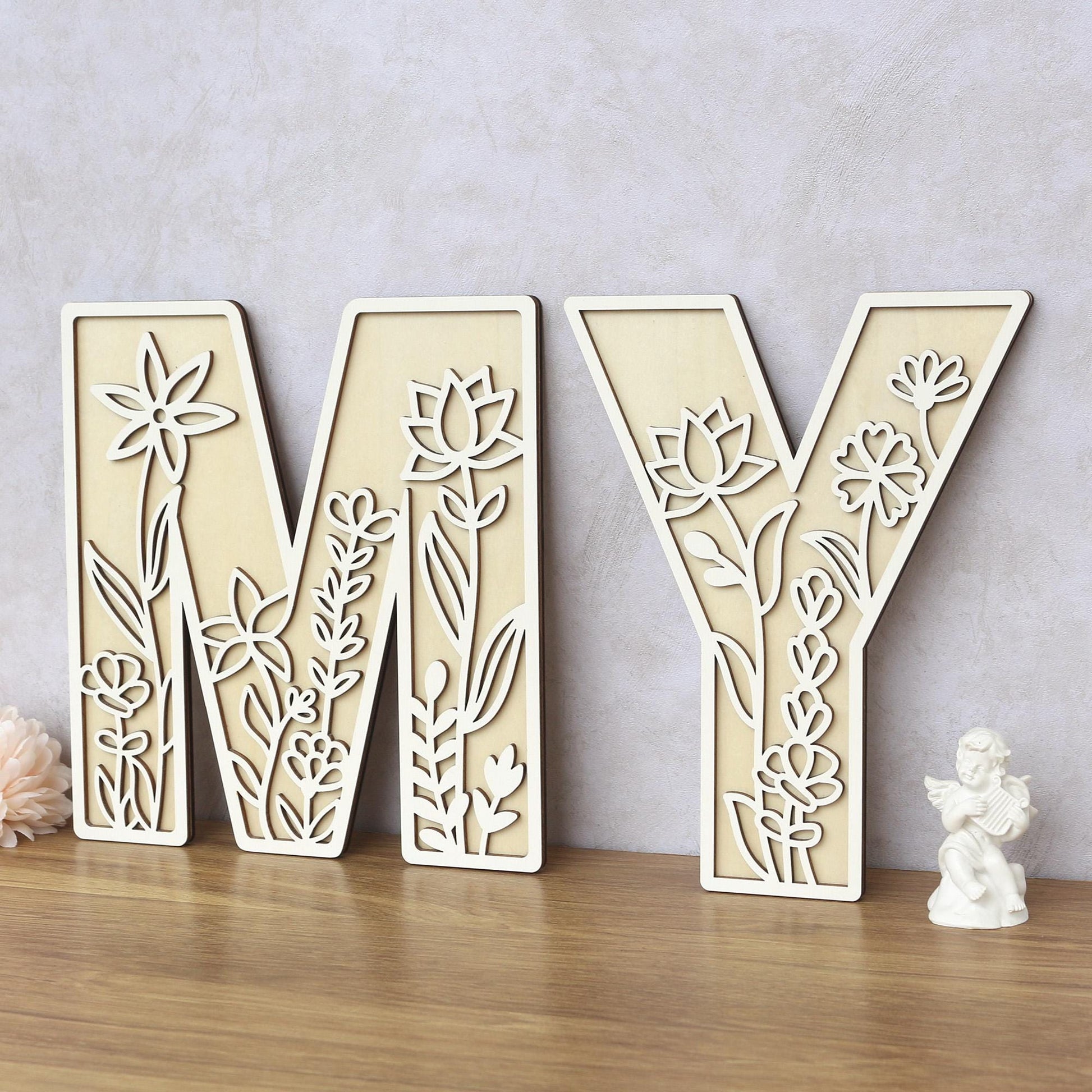 Wildflower Wall Letters Boho Name Sign Layered 3D Letters Floral Wooden Alphabet Letters Girls Room Sign Bedroom Nursery Decor