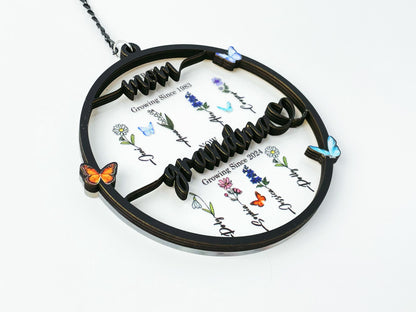 Personalized Birth Month Flowers Day,First Mom Now Grandma Suncatcher Window Hanging,Mother's Day Gift Mom,Grandma With Kid,Grandma's Garden