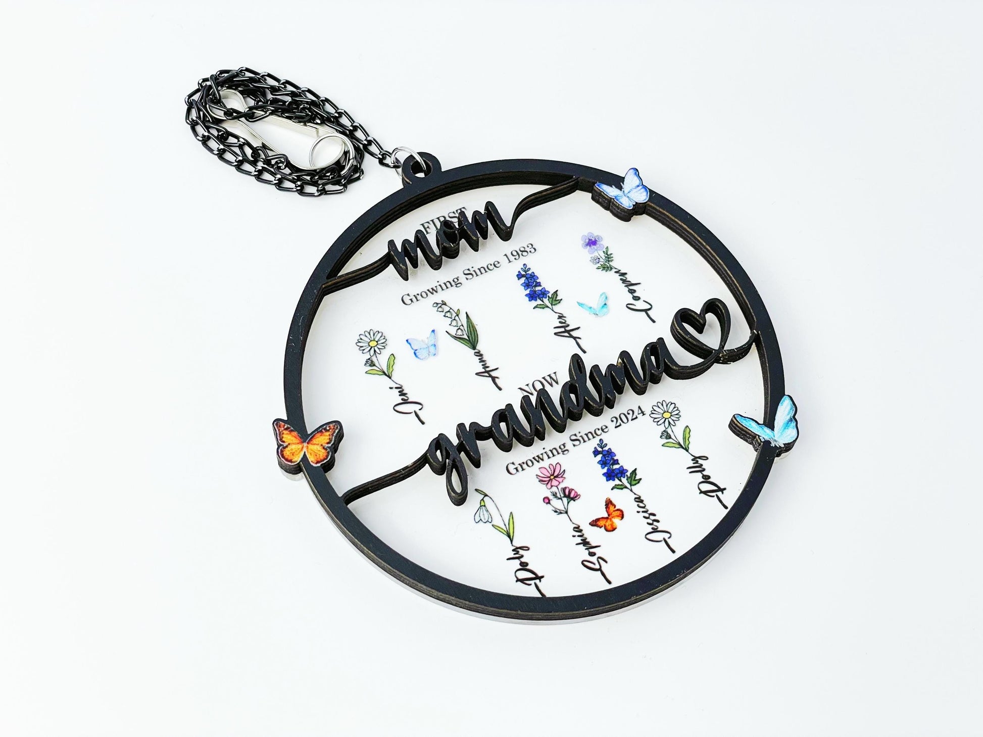 Personalized Birth Month Flowers Day,First Mom Now Grandma Suncatcher Window Hanging,Mother's Day Gift Mom,Grandma With Kid,Grandma's Garden