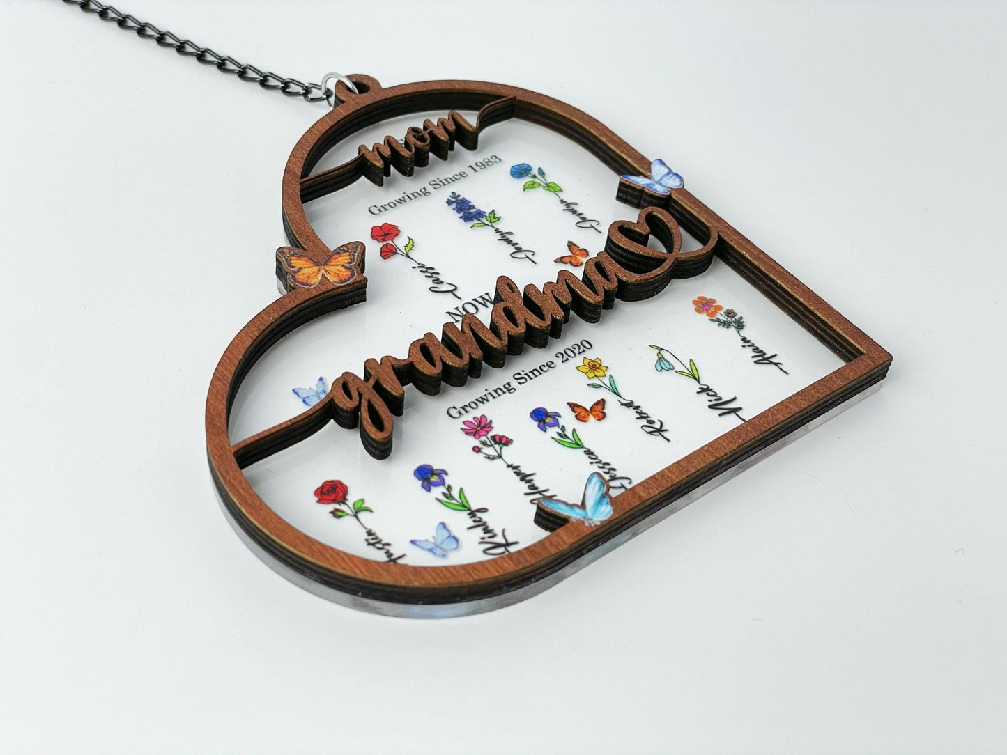 First Mom Now Grandma Suncatcher Decor Home,Personalized Flower Birth Month,Grandma Gift With Kids Name,Grandma's Garden Gift,Mother's Day.