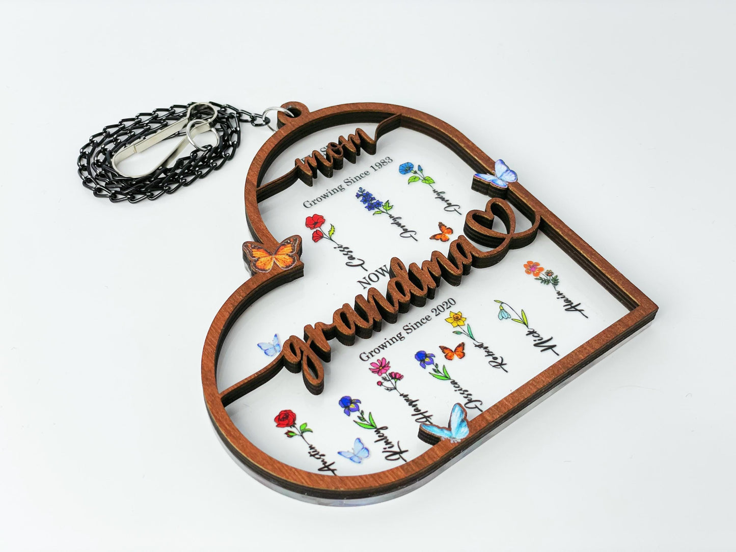 First Mom Now Grandma Suncatcher Decor Home,Personalized Flower Birth Month,Grandma Gift With Kids Name,Grandma's Garden Gift,Mother's Day.