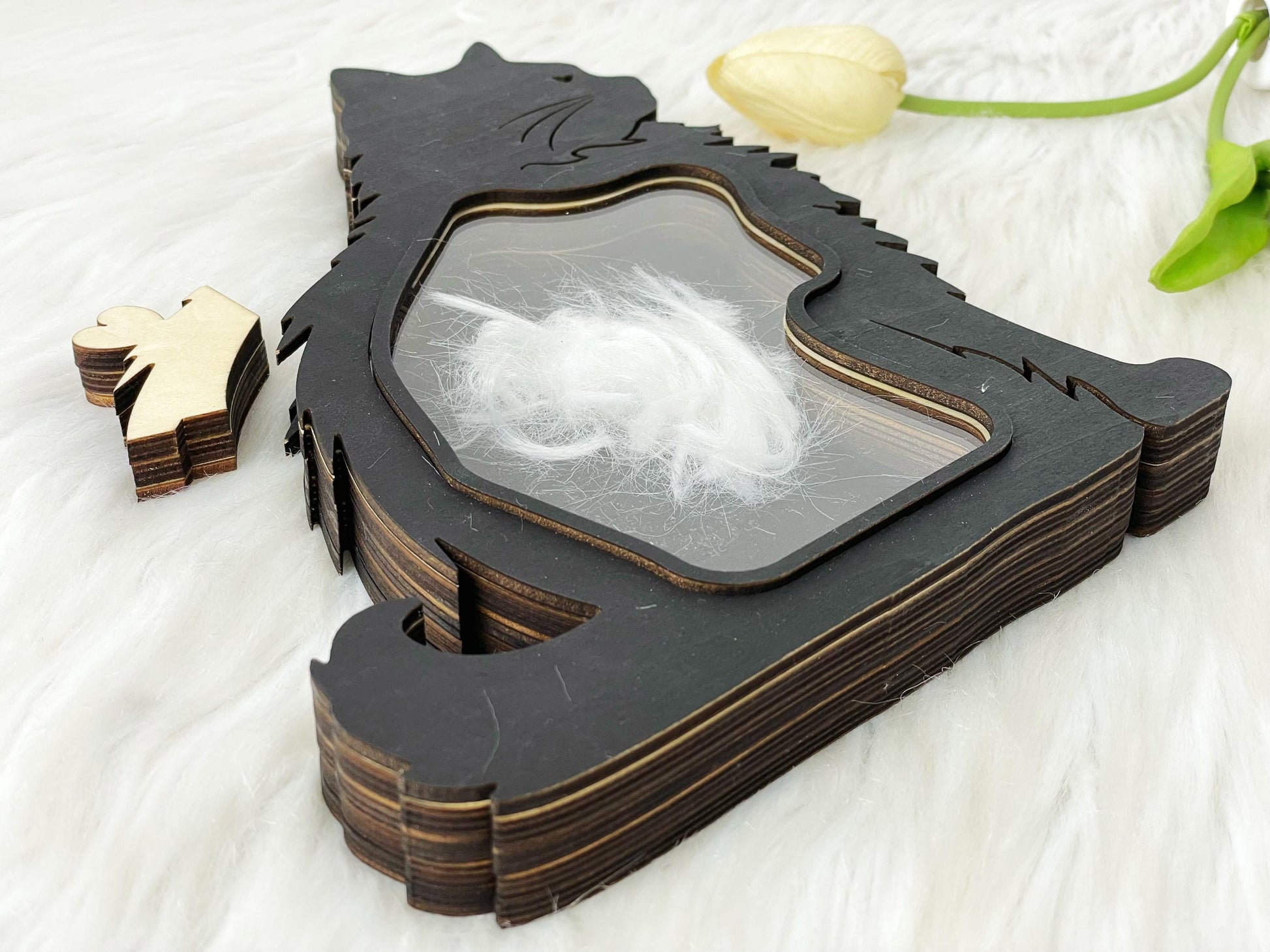 Black Cat Hair Memorial Shadowbox,Wooden Pet Fur Keepsake Box,Pet Urn Ash Teeth Memorial Box,Pet Sympathy,Bereavement Gift,Dog Cat Memorial