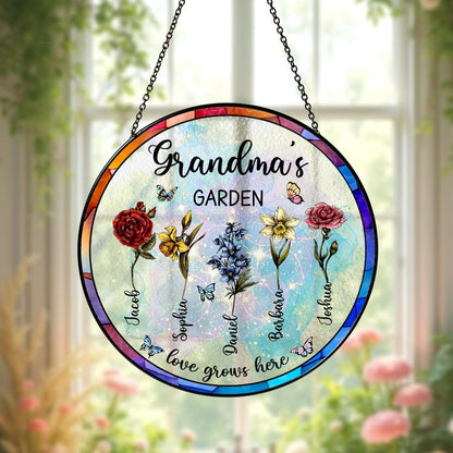 Custom Family Birth Flowers Stained Glass Suncatcher,Grandma Gift,Grandma's Garden,Mothers Day Gift For Mom,Flowers Glass Art,Window Hanging