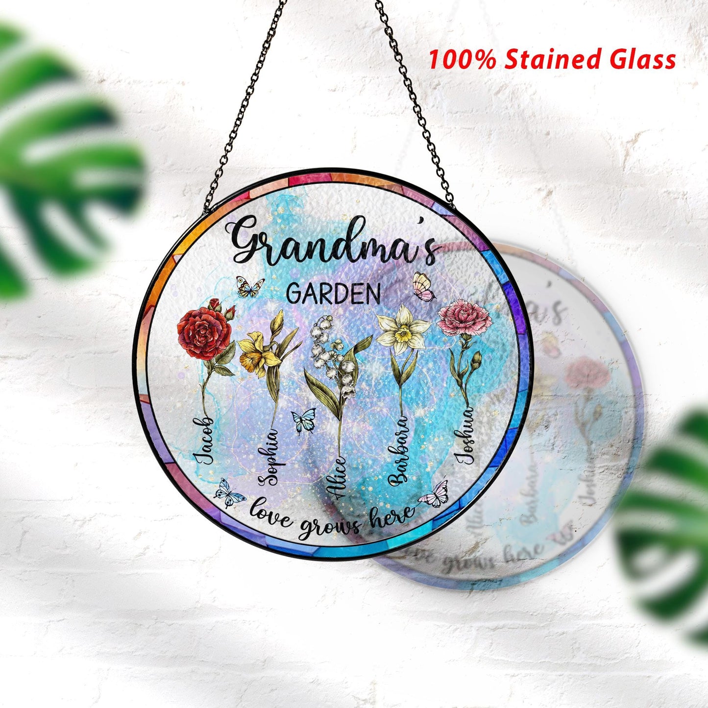Custom Family Birth Flowers Stained Glass Suncatcher,Grandma Gift,Grandma's Garden,Mothers Day Gift For Mom,Flowers Glass Art,Window Hanging