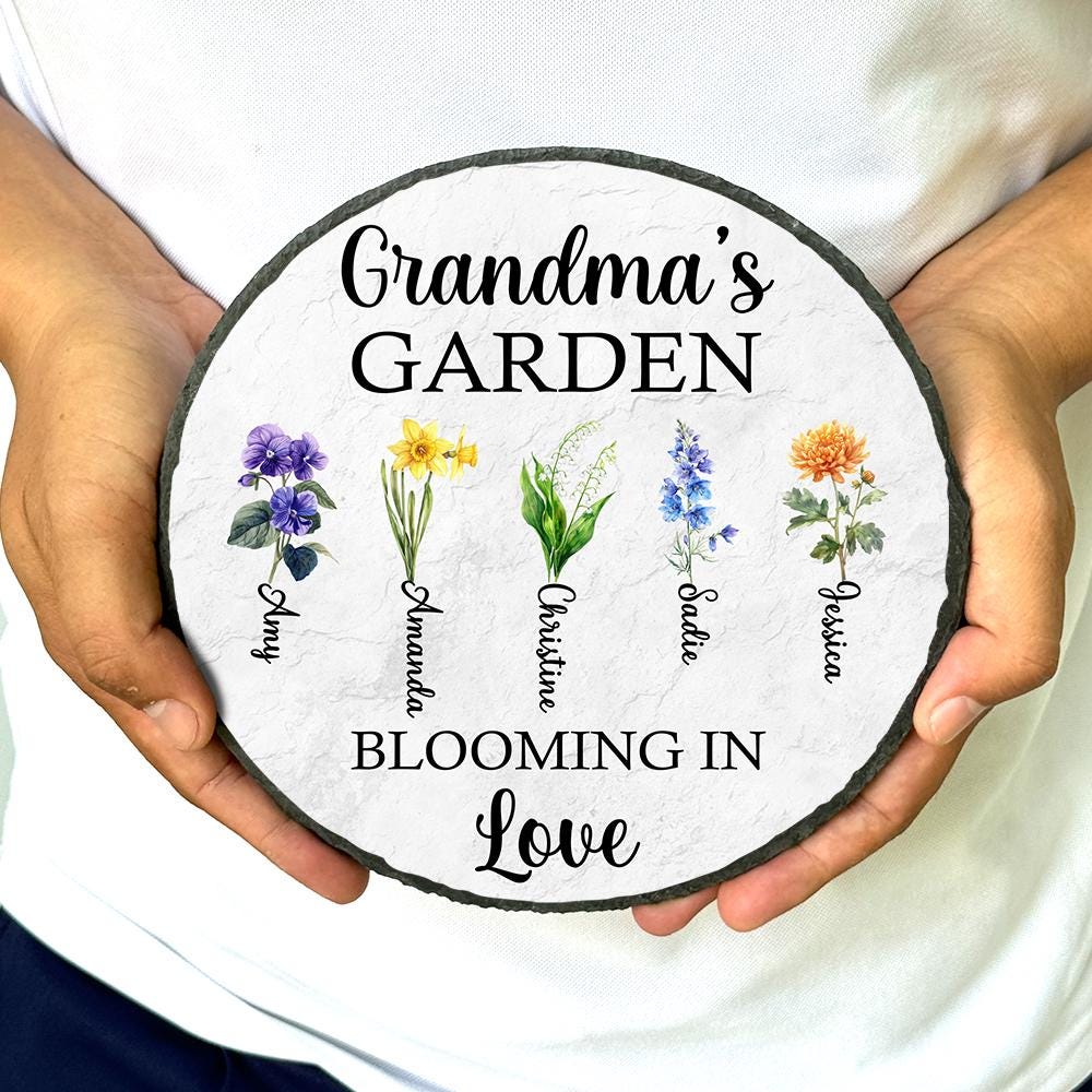Personalized Grandma's Garden Stone With Birth Month Flower,Nana's Garden Stone,Mother's Day Gift Mom,Grandma With Kid,Grandma's Garden Gift