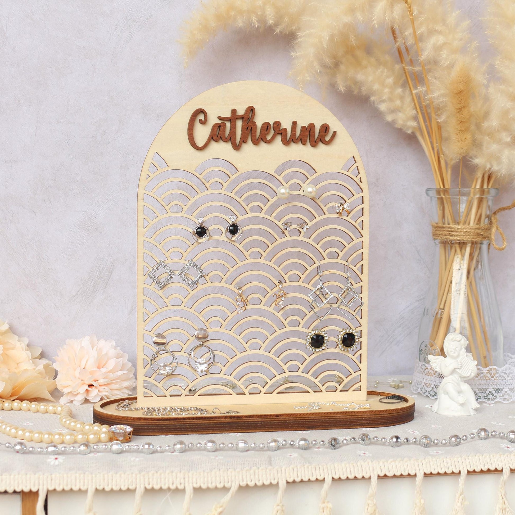 Wood Jewelry Organizer Personalized Earring Stand Jewelry Organization Jewelry Holder Birthday Gifts for Her Mothers Day Gifts