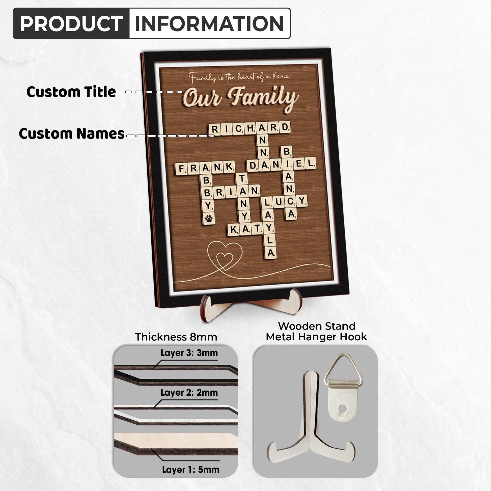 Personalized Scrabble Puzzle Family Name Sign,Custom Grandkids Crossword Scrabble Wooden,Family Last Name Sign,Mother's Day Gift,Home Decor.