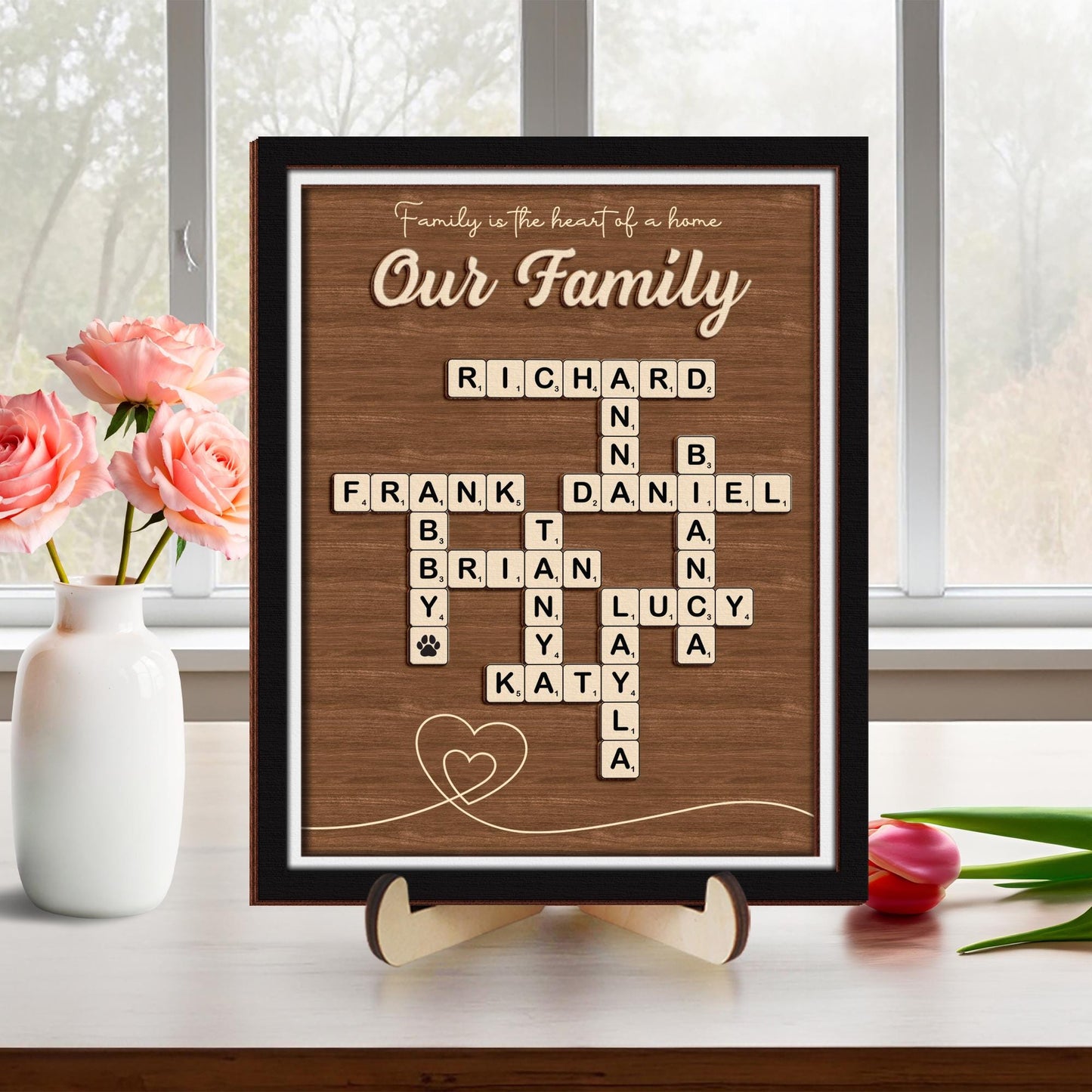 Mothers Day Presents Scrabble Frame Family Sign,Personalized Wooden Scrabble Puzzle Sign,Name Puzzle,Mom Puzzle Sign Gift,Mother's Day Gift.