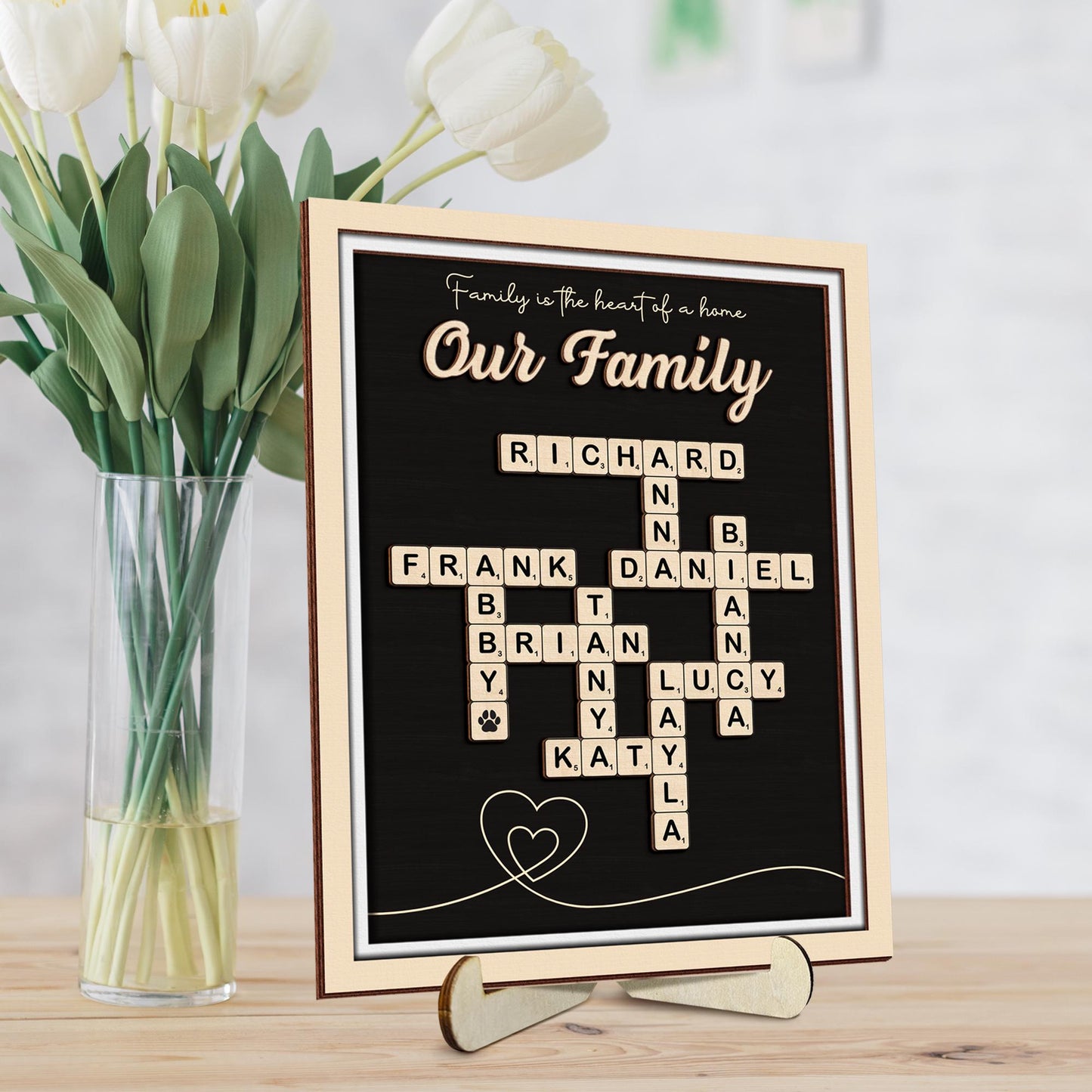 Personalized Scrabble Puzzle Family Name Sign,Custom Grandkids Crossword Scrabble Wooden,Family Last Name Sign,Mother's Day Gift,Home Decor.