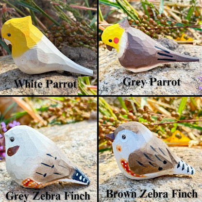 Hand-Carved Painted Wooden Birds Figurine,Personalized Rustic Wood Bird Ornament,Nature-Inspired Decor,Gift for Bird Lovers