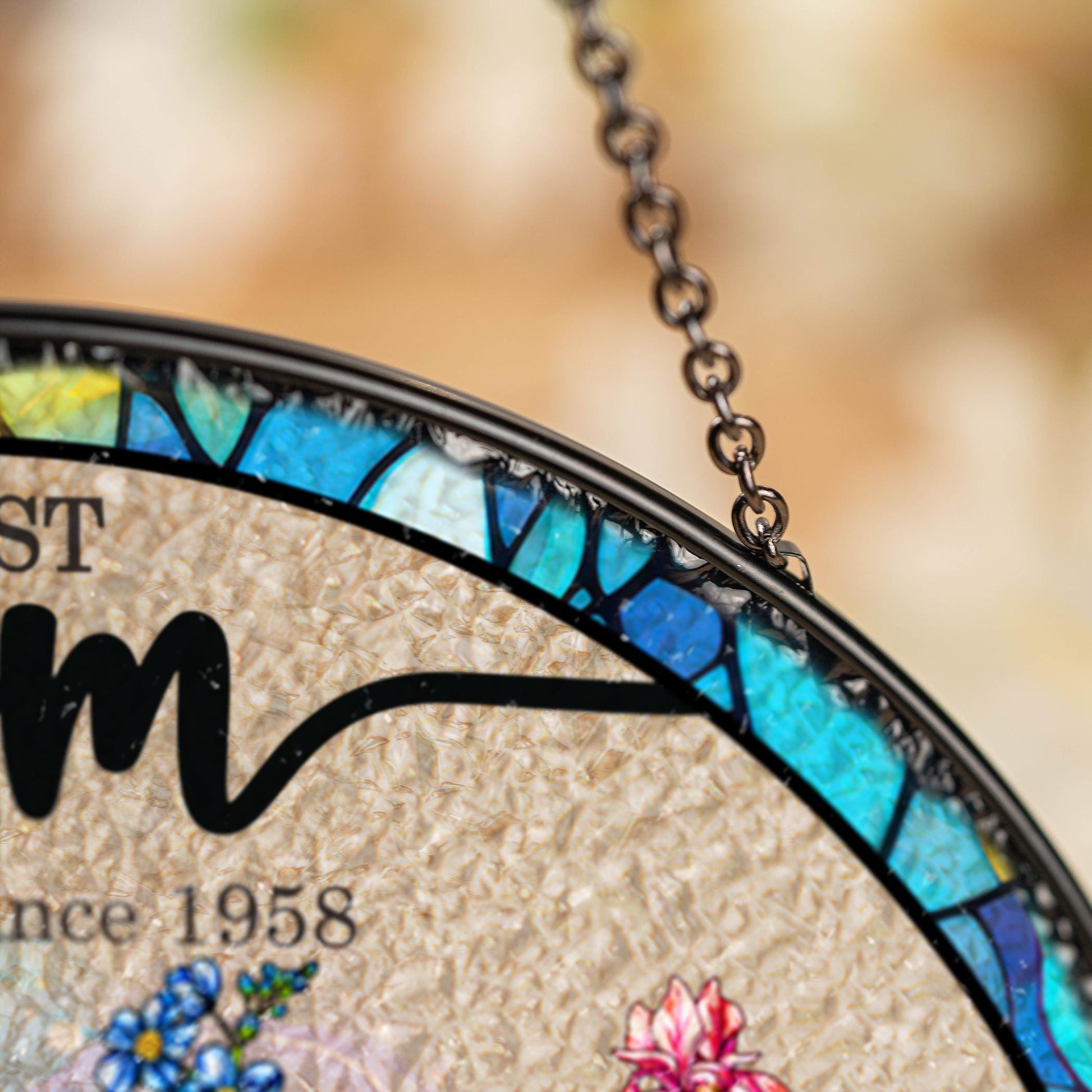 First Mom Now Grandma Stained Glass Suncather Personalized Birth Month Flower Window Hanging,Mother Day Gift,Gift for Mom,Grandma Home Decor