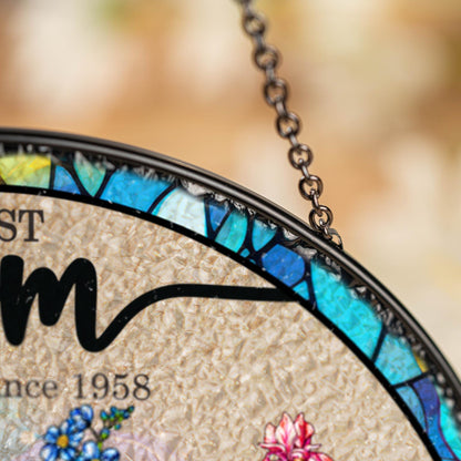 First Mom Now Grandma Stained Glass Suncather Personalized Birth Month Flower Window Hanging,Mother Day Gift,Gift for Mom,Grandma Home Decor