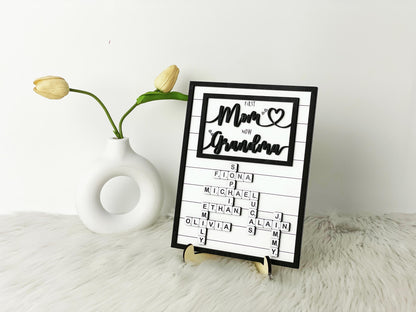 Grandma Scrabble Letters Sign with Kids Name, Custom Grandma Crosswords Mothers Day Gift, Gift for Mom, Nana Gift, Grandkids Name Keepsake,