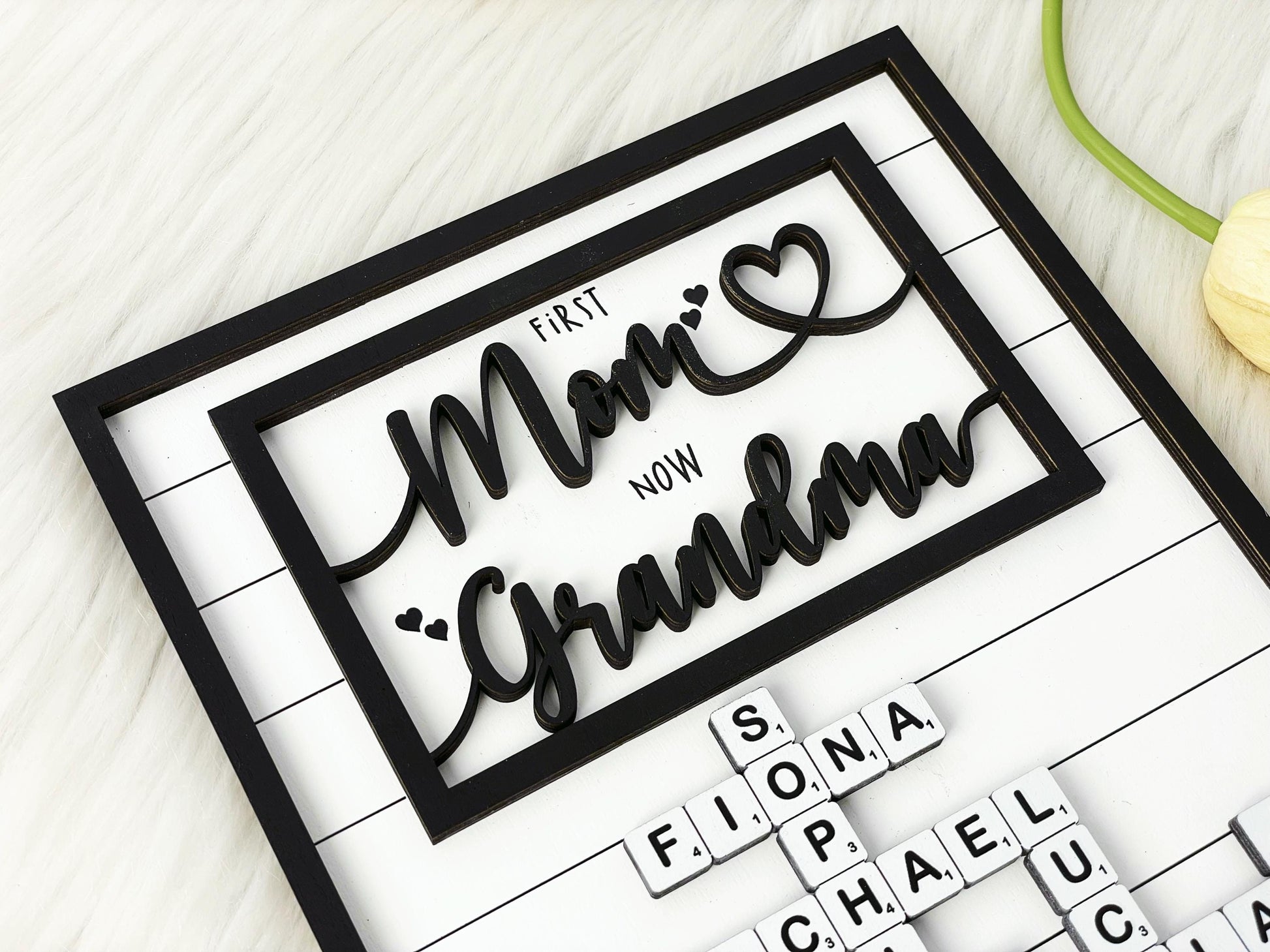 Grandma Scrabble Letters Sign with Kids Name, Custom Grandma Crosswords Mothers Day Gift, Gift for Mom, Nana Gift, Grandkids Name Keepsake,