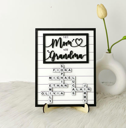 Grandma Scrabble Letters Sign with Kids Name, Custom Grandma Crosswords Mothers Day Gift, Gift for Mom, Nana Gift, Grandkids Name Keepsake,