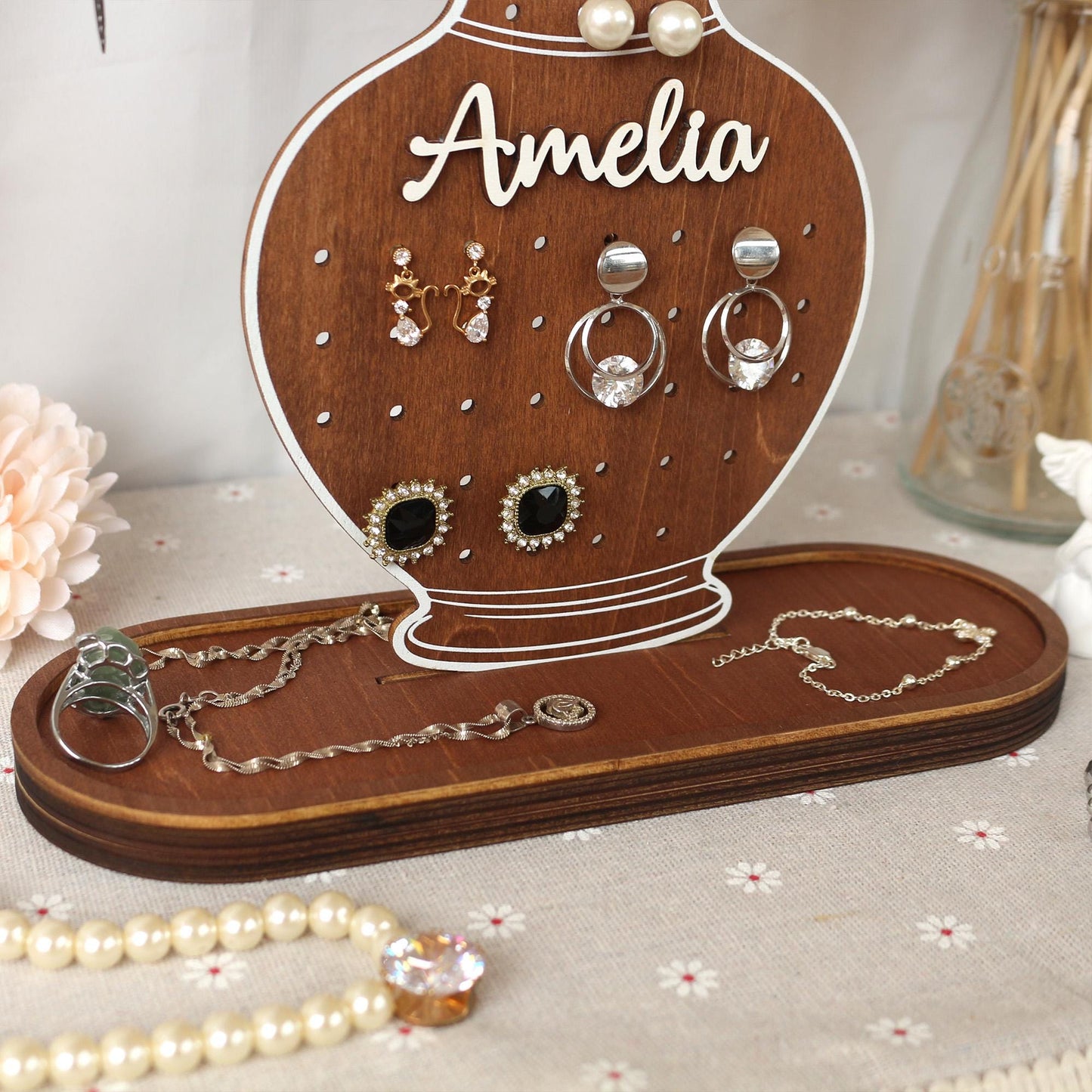 Jewelry Organizer Personalized Earring Stand Sunflower Jewelry Organization Earring Holder Birthday Gifts for Her Mothers Day Gifts