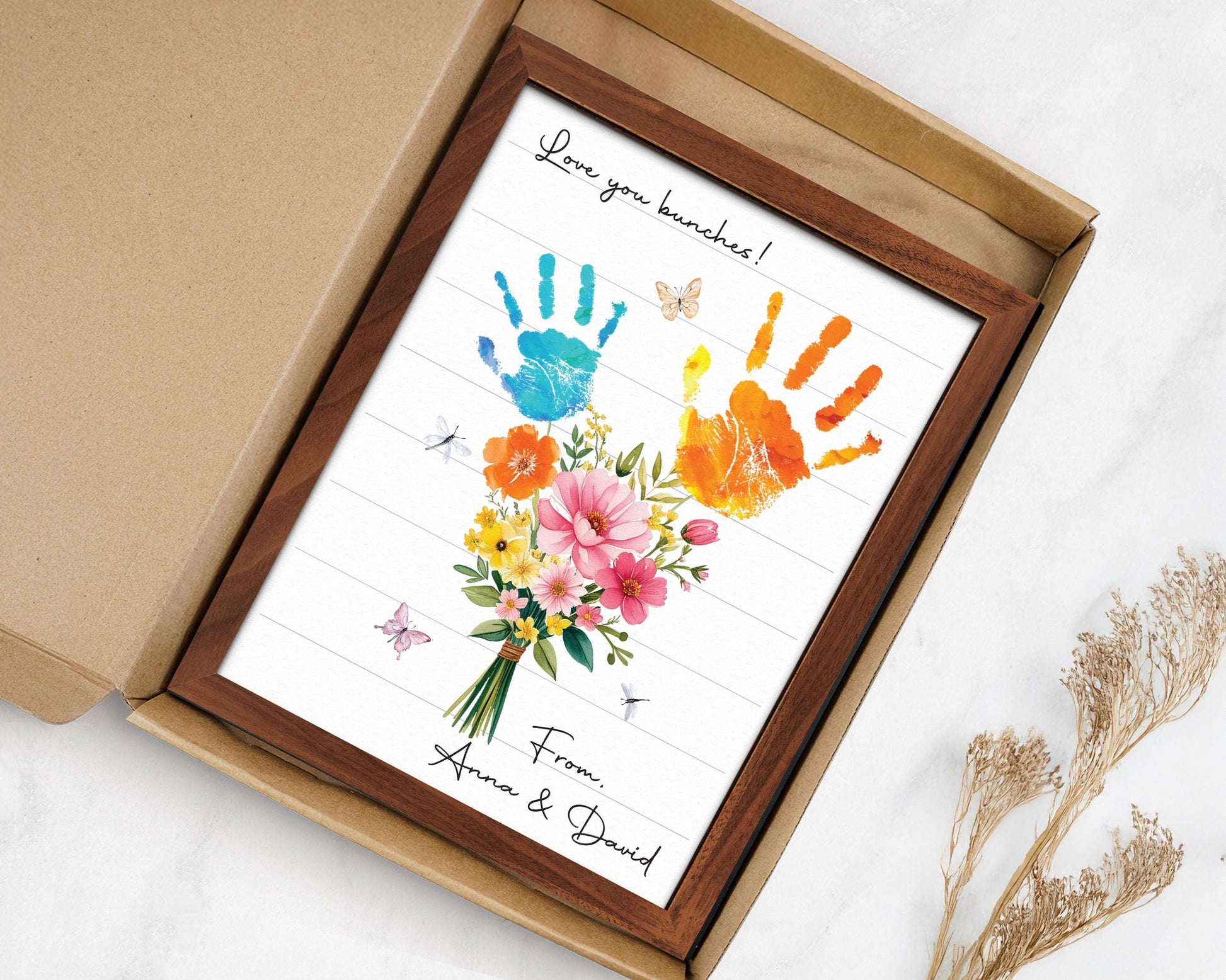 Personalized Handprint Bouquet Gift for Grandma,Mom, Handprint Flower Art Print, Mothers Day, Meaningful Gift for Mom, Gift for Nana