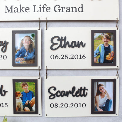 Grandchildren Sign with Photo Frame, Wooden Family Name Plaque, Grandkids Sign, Gift For Grandparent, Gift For Mom, Grandparents Plaque