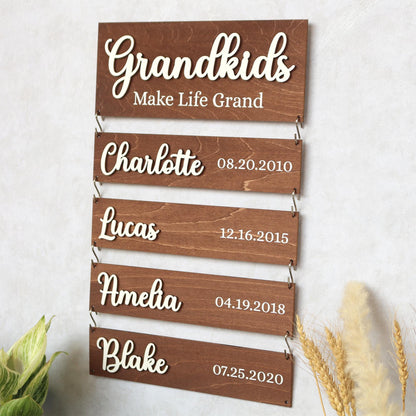 Personalized Grandchildren Sign, Wooden Family Name Plaque, Grandkids Sign, Grandparents Plaque, Gift For Grandparent, Gift For Mom