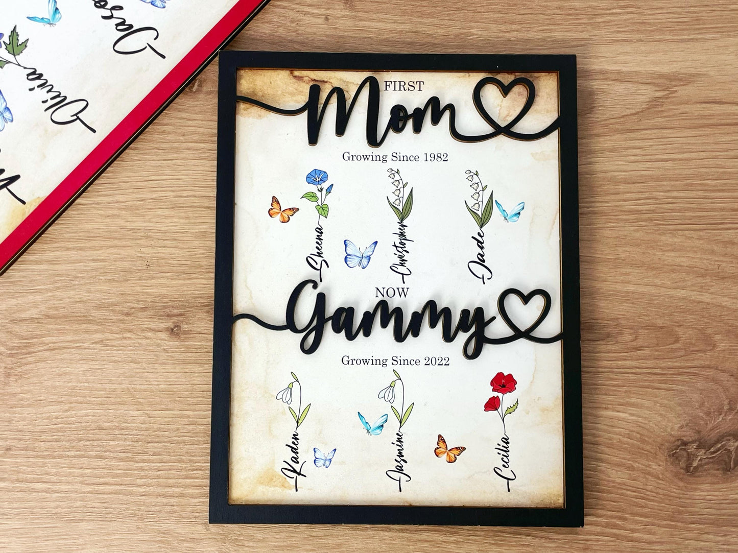 First Mom Now Grandma Sign,Personalised Flower Birth Month Sign,Grandma Gift With Kids Names,Gift For Mom,Mama's Garden,Mother's Day Gift