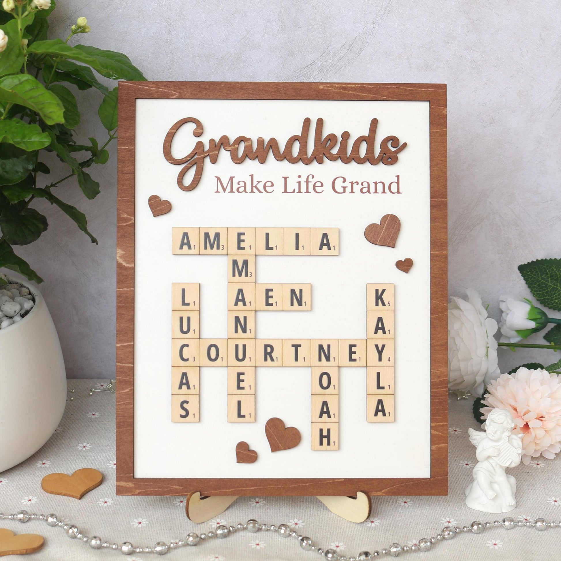 Personalized Scrabble Puzzle Sign, Grandkids Crossword Scrabble Wooden Sign, Custom Family Name, Grandparents Christmas Gift, Home decor