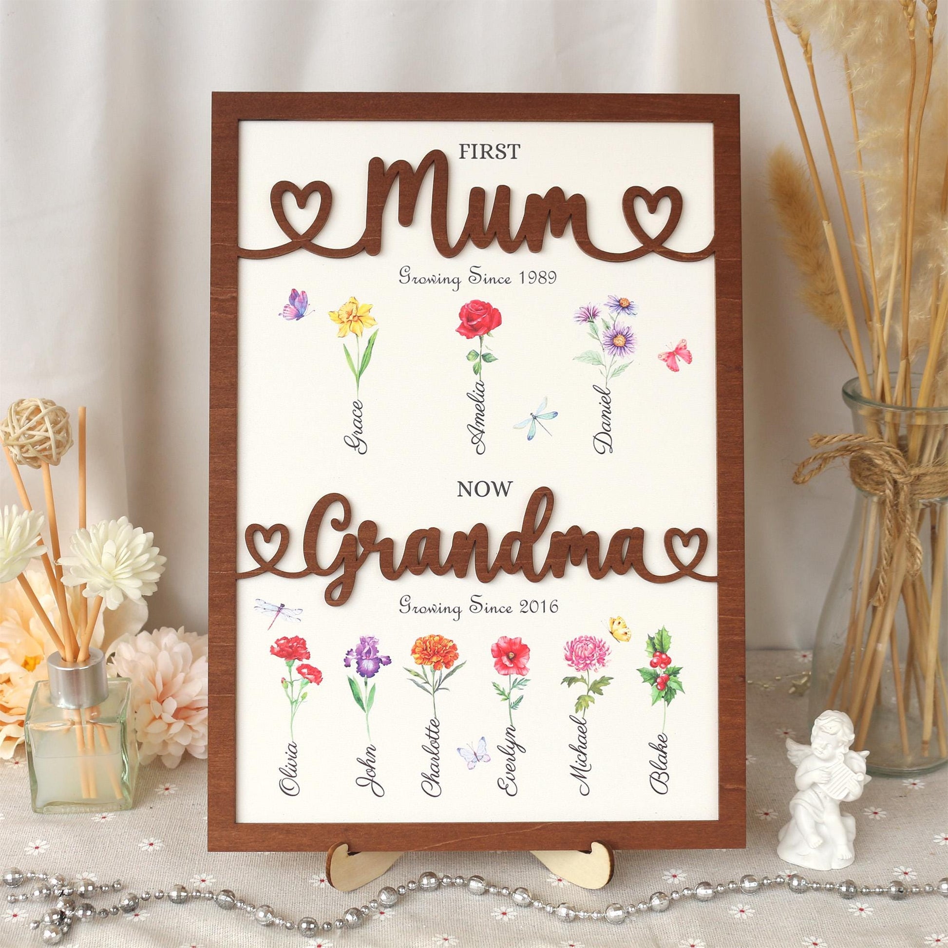 Personalized Birth Month Flowers Mothers Day, Custom Grandma's Garden Wooden Sign, Gift For Mom, Gift For Grandma, Mother's Day Gift