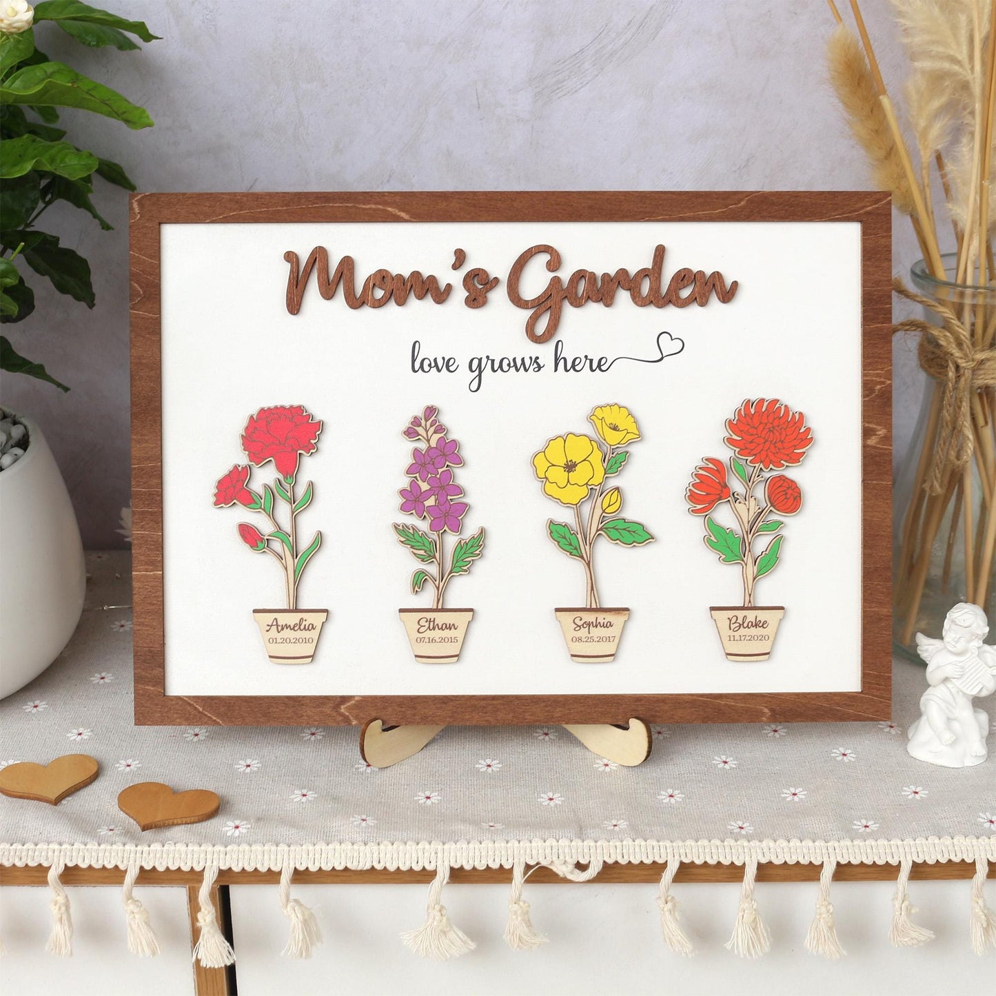 Custom Birth Flower Garden Frame - Personalized Family Sign - Wood Farmhouse Decor - Mothers Day Gift - Gift for Mom - Wooden Flower Sign