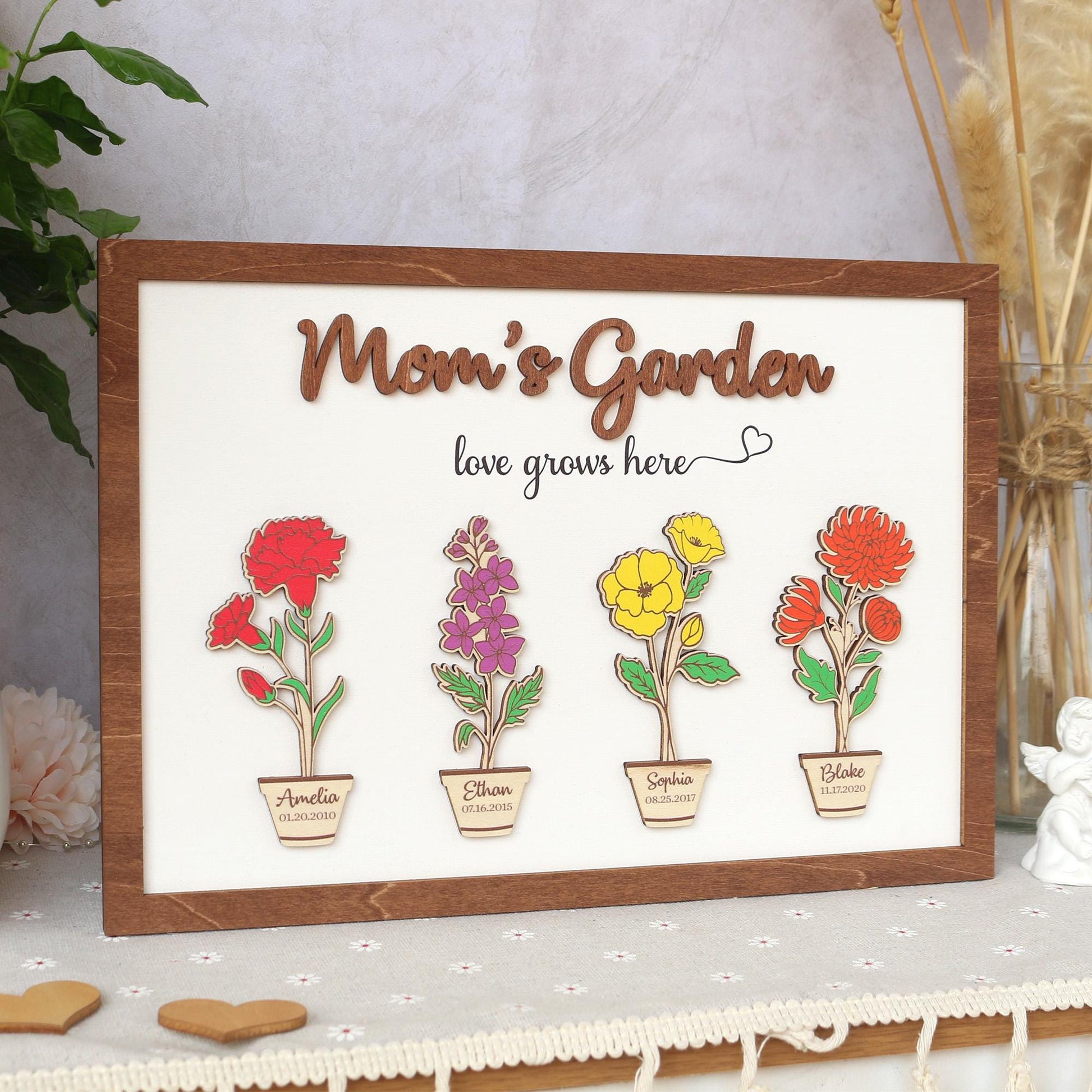 Custom Birth Flower Garden Frame - Personalized Family Sign - Wood Farmhouse Decor - Mothers Day Gift - Gift for Mom - Wooden Flower Sign