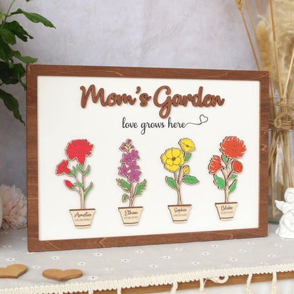Custom Birth Flower Garden Frame - Personalized Family Sign - Wood Farmhouse Decor - Mothers Day Gift - Gift for Mom - Wooden Flower Sign
