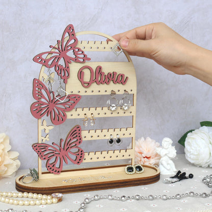 Personalized Wood Jewelry Organizer, Earring Holder, Wooden Jewelry Storage, Jewelry Stand, Birthday Gift for Her, Mothers Day Gifts