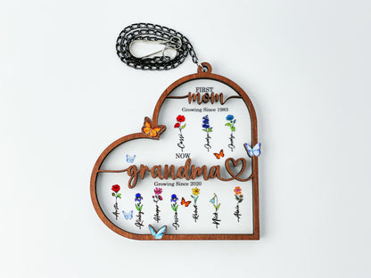 First Mom Now Grandma Suncatcher Decor Home,Personalized Flower Birth Month,Grandma Gift With Kids Name,Grandma's Garden Gift,Mother's Day.