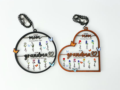 Personalized Birth Month Flowers Day,First Mom Now Grandma Suncatcher Window Hanging,Mother's Day Gift Mom,Grandma With Kid,Grandma's Garden